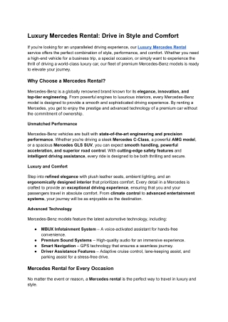 Luxury Mercedes Rental: Drive in Style and Comfort