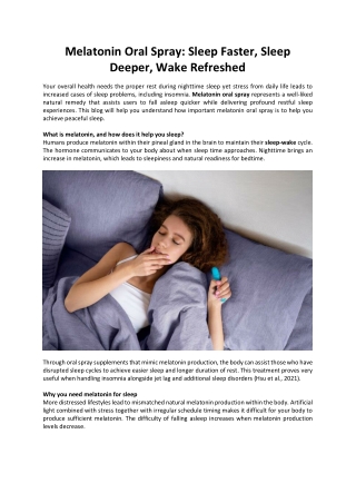 Melatonin Oral Spray: Sleep Faster, Sleep Deeper, Wake Refreshed