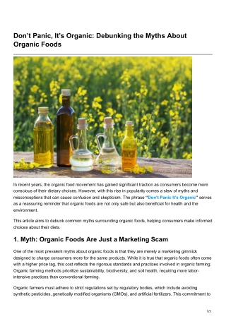 Don’t Panic, It’s Organic Debunking the Myths About Organic Foods