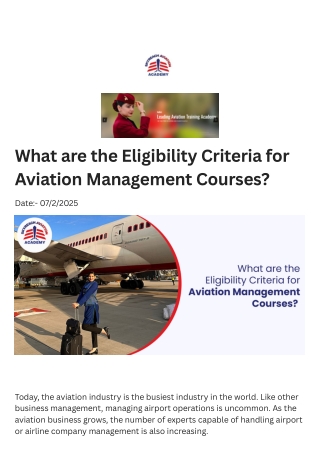 What are the Eligibility Criteria for Aviation Management Courses
