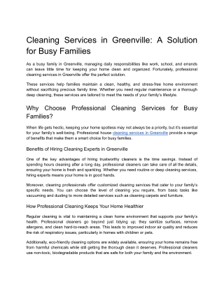 Cleaning Services in Greenville_ A Solution for Busy Families