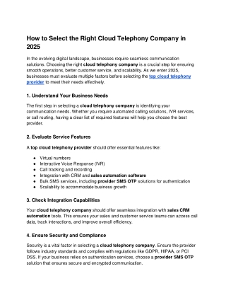 How to Select the Right Cloud Telephony Company in 2025