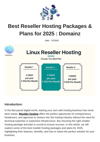 Best Reseller Hosting Packages & Plans for 2025  Domainz