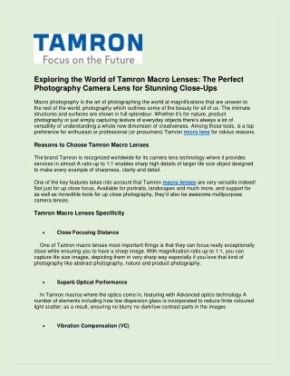 Exploring the World of Tamron Macro Lenses