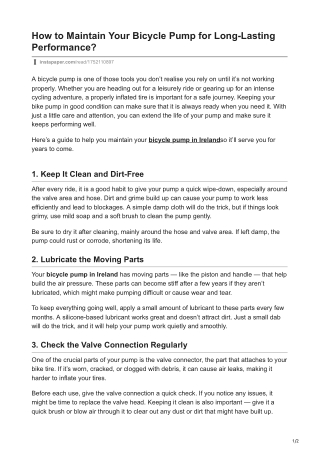 How to Maintain Your Bicycle Pump for Long-Lasting Performance