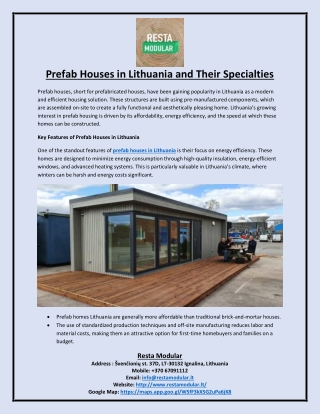 Prefab Houses in Lithuania and Their Specialties