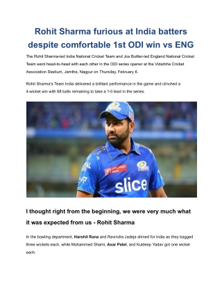 Rohit Sharma furious at India batters despite comfortable 1st ODI win vs ENG