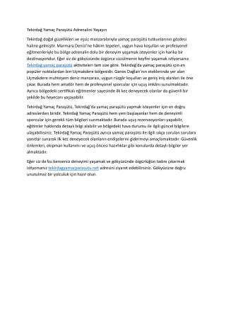 Tekirdag Yamac Parasutu Adrenalini Yasayin