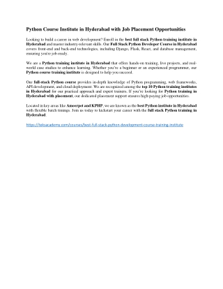 Python Course Institute in Hyderabad with Job Placement Opportunities