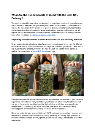 What Are the Fundamentals of Weed with the Best NYC Delivery