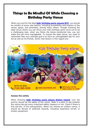 Things to Be Mindful Of While Choosing a Birthday Party Venue