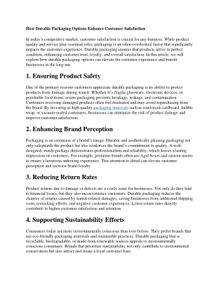How Durable Packaging Options Enhance Customer Satisfaction