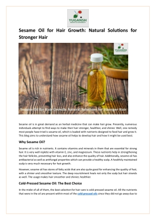 Sesame Oil for Hair Growth Natural Solutions for Stronger Hair