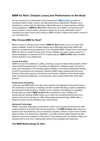 BMW for Rent: Experience Luxury and Performance on the Road