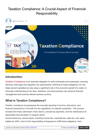 Taxation Compliance: A Crucial Aspect of Financial Responsibility