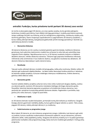 antraštė: Funkcijos, kurias privaloma turėti perkant 3D skenerį savo verslui