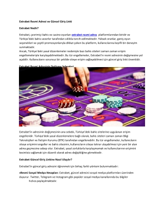 Extrabet resmi adresi, kullanıcıların güvenli ve sorunsuz bir bahis