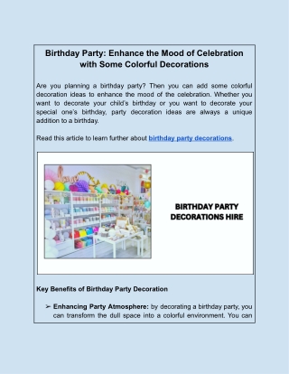 Birthday Party: Enhance the Mood of Celebration with Some Colorful Decorations