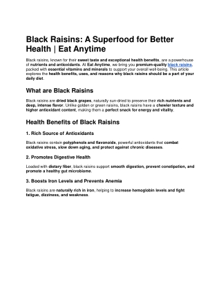 Premium Black Raisins by Eat Anytime – Naturally Sweet & Nutritious