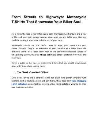 From Streets to Highways: Motorcycle T-Shirts That Showcase Your Biker Soul
