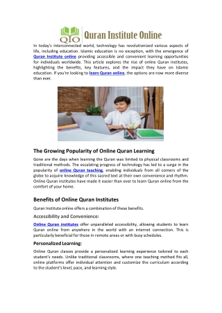 The Rise of Online Quran Institutes A New Era of Islamic Education
