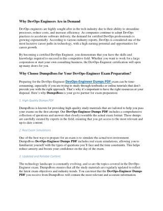 Pass DevOps-Engineer Dumps PDF Exam with DumpsBoss Tips