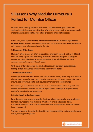 9 Reasons Why Modular Furniture is Perfect for Mumbai Offices