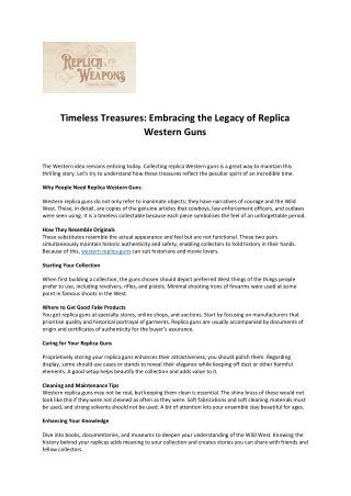 Timeless Treasures Embracing the Legacy of Replica Western Guns