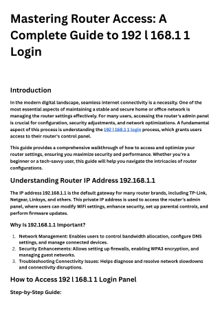 Mastering Router Access A Complete Guide to 192 l 168.1 1 Login