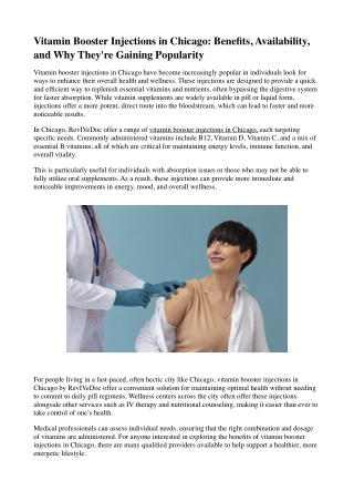 Vitamin Booster Injectons in Chicago - Benifits,Availability,and Why They're Gaining Popularity