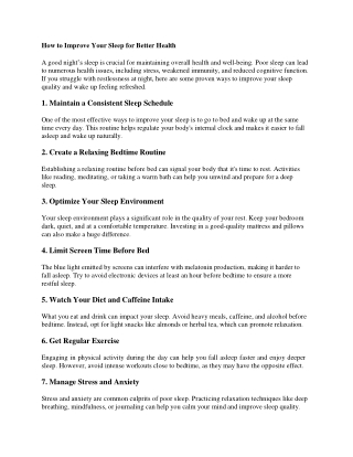 How to Improve Your Sleep for Better Health