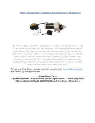 Ariens Company 20001440 Electric Starter W_Bolts 120V _ WholeToolBox