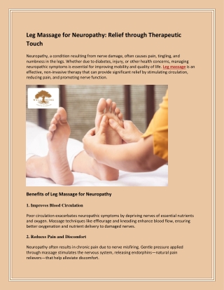 Leg Massage for Neuropathy Relief through Therapeutic Touch