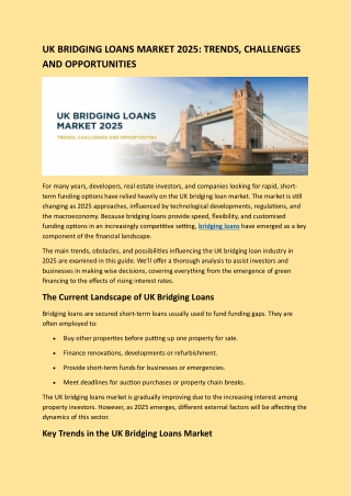 UK BRIDGING LOANS MARKET 2025: TRENDS, CHALLENGES & OPPORTUNITIES