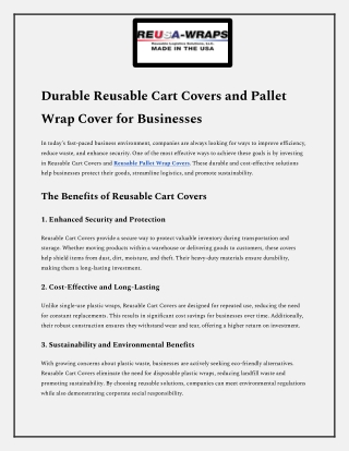 Durable Reusable Cart Covers and Pallet Wrap Cover for Businesses