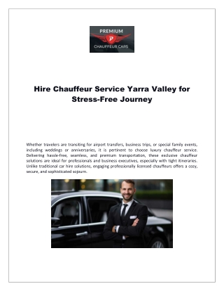 Hire Chauffeur Service Yarra Valley for Stress-Free Journey