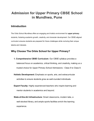 Upper Primary Admissions | Class 6 to 8 | CBSE School Pune