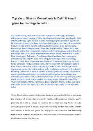 Top Vastu Shastra Consultants in Delhi & kundli game for marriage in delhi