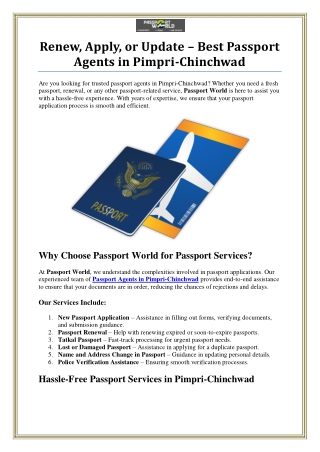 Passport Agents in Pimpri-Chinchwad - Passport World