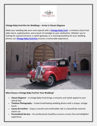 Vintage Baby Ford Hire for Weddings