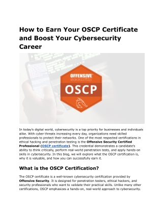 How to Earn Your OSCP Certificate and Boost Your Cybersecurity Career