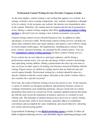 Professional Content Writing Services Provider Company in India