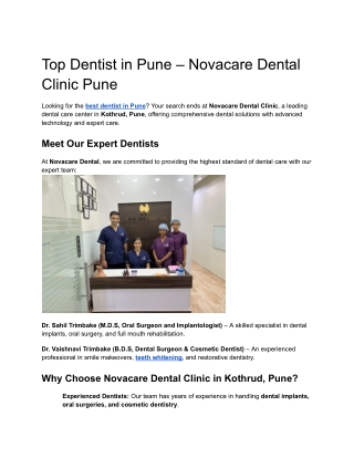 Top Dentist in Pune – Novacare Dental Clinic