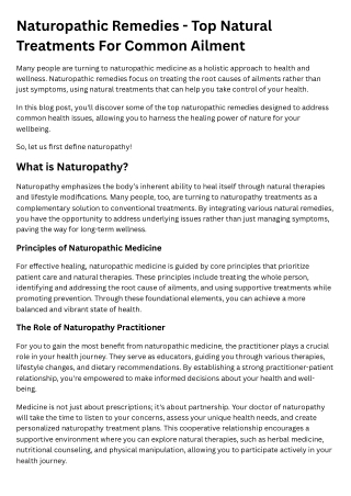 Naturopathic Remedies - Top Natural Treatments For Common Ailment