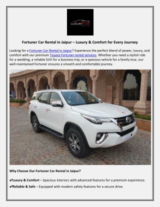 Fortuner Car Rental in Jaipur