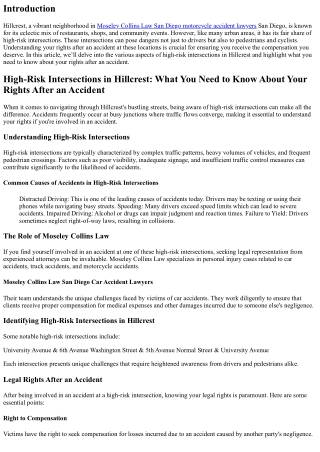 High-Risk Intersections in Hillcrest: What You Need to Know About Your Rights Af