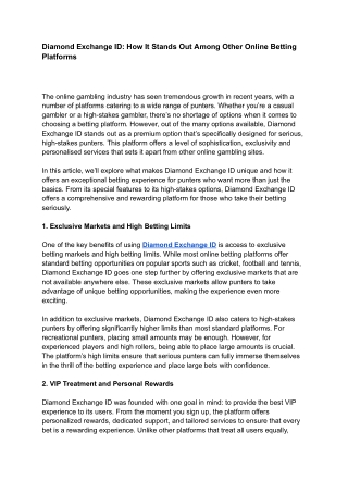 Diamond Exchange ID_ How It Stands Out Among Other Online Betting Platforms