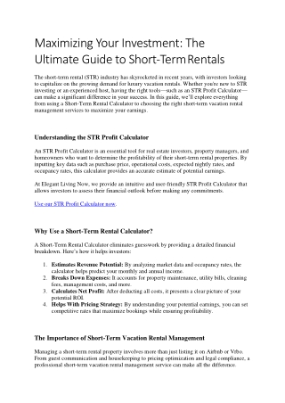Maximizing Your Investment -The Ultimate Guide to Short-Term Rentals
