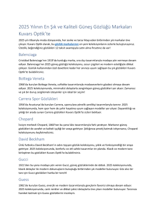 Güneş Gözlüğü Markaları