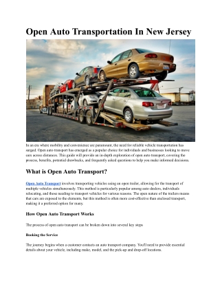 Open Auto Transportation In New Jersey